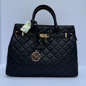 New Badgley Mischka Black Large Diamond Quilted Tote Bag